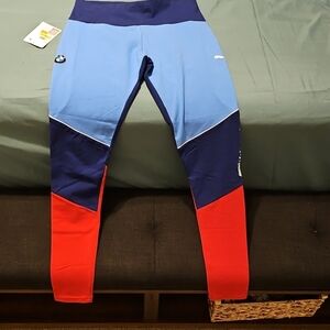 BMW Colorblock Performance Leggings - Light Blue, Navy & Red